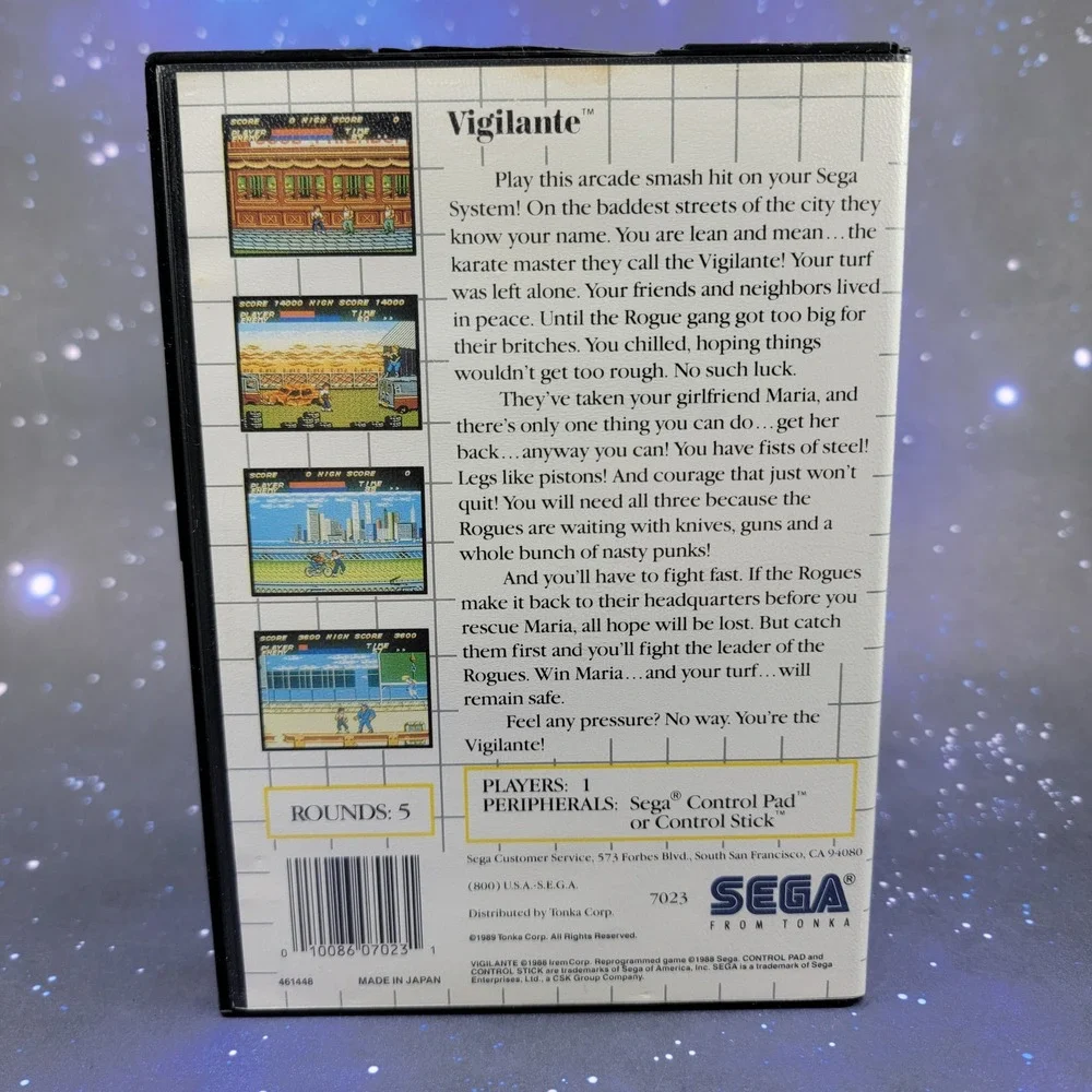 Vigilante Sega Master System 1989 Arcade Beat Em Up CIB 7023 Tonka